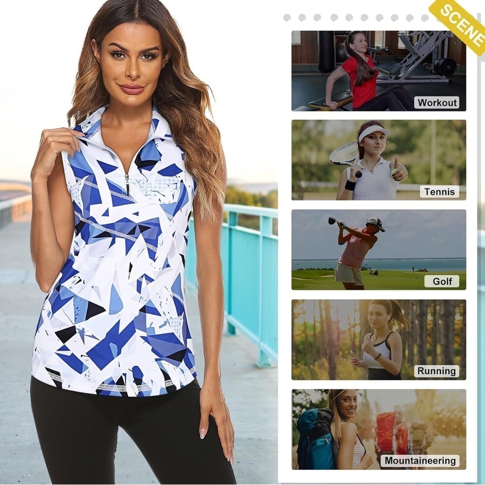 Blue and White Geometric Polo Button Down Shirt - Picture 10 of 12